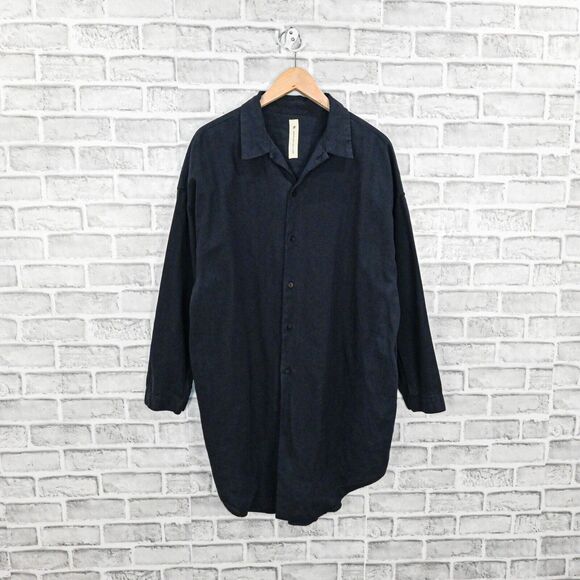 Prospective Flow Tai Thistle oversized hemp cotton shirt Navy blue size Small - Picture 1 of 7
